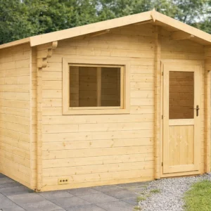 Venkovní finská sauna s odpočívarnou a sedlovou střechou Tundra Log 3