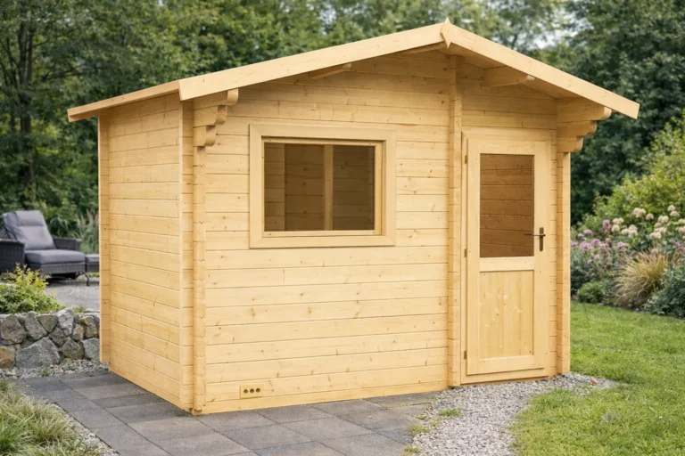 Venkovní finská sauna s odpočívarnou a sedlovou střechou Tundra Log 3