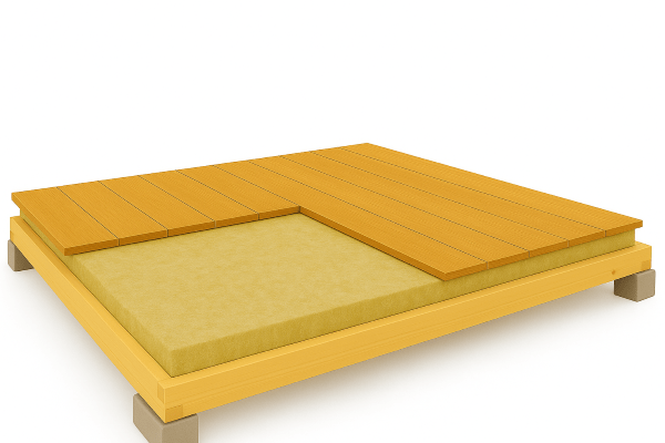 Podlahový rošt - izolovaná podlaha k typizované sauně s odpočívárnou